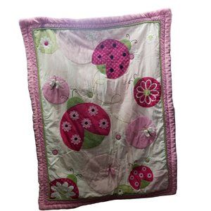 Lambs Ivy Comforter Blanket Baby Nursery Pink White Black Lady Bugs Flowers